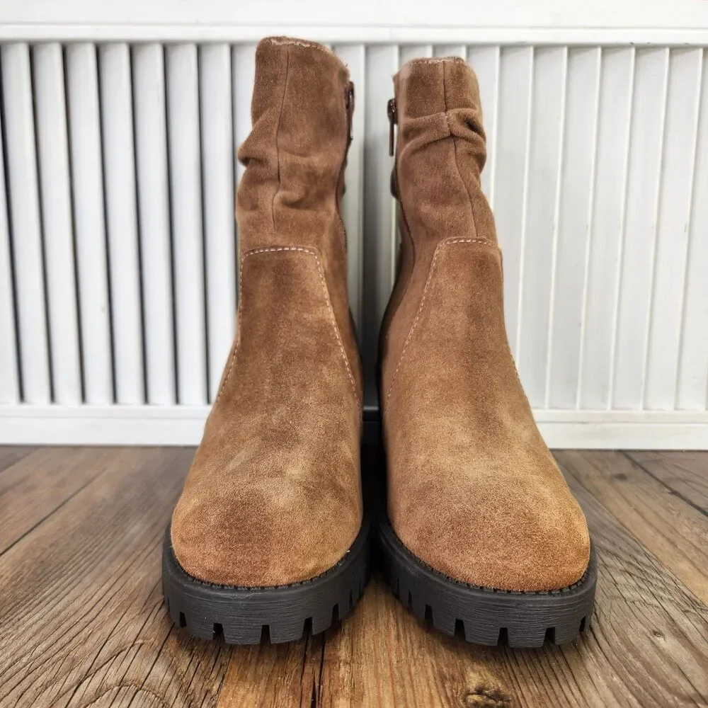 Bella Vita Hattie Cognac Suede Womens Size 7 M Brown Leather Boho Booties Boots